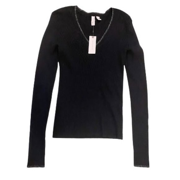 Anthropology Moth Ribbed Fitted V Neck Sweater - Picture 1 of 5